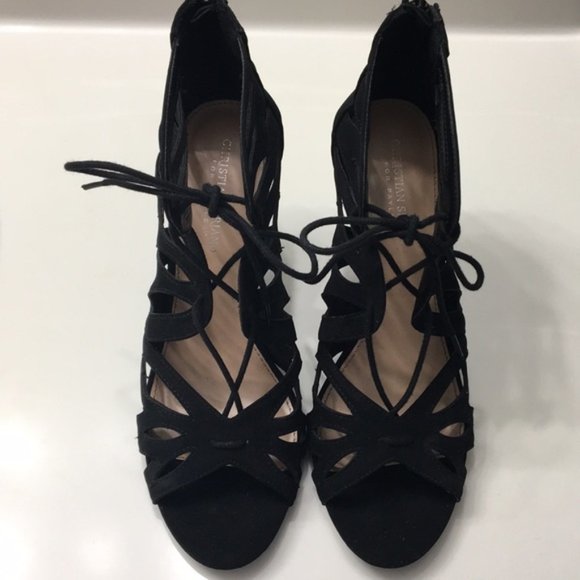 Christian Siriano Black Suede Heels Size 10 - Picture 1 of 8